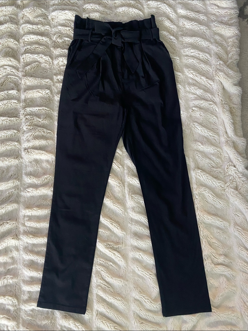 Hera Collection Black Paperbag High Waist Pant with Self-Tie Belt & Side Pockets